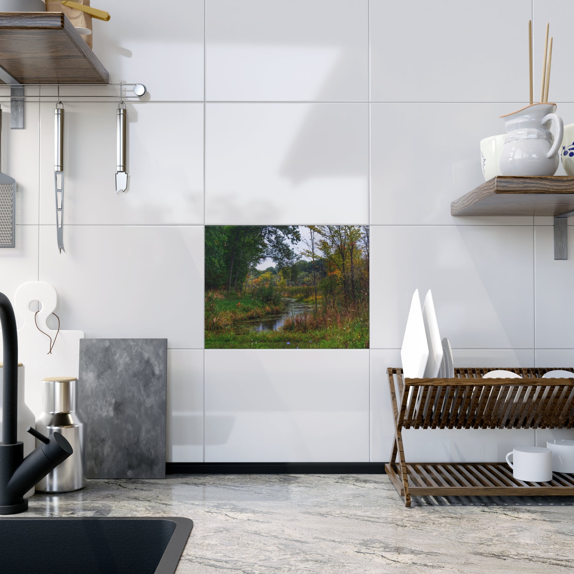 U R There Photography A River Runs Through It Rustic Farmhouse Decorative Ceramic Tile 6" × 8" Glossy